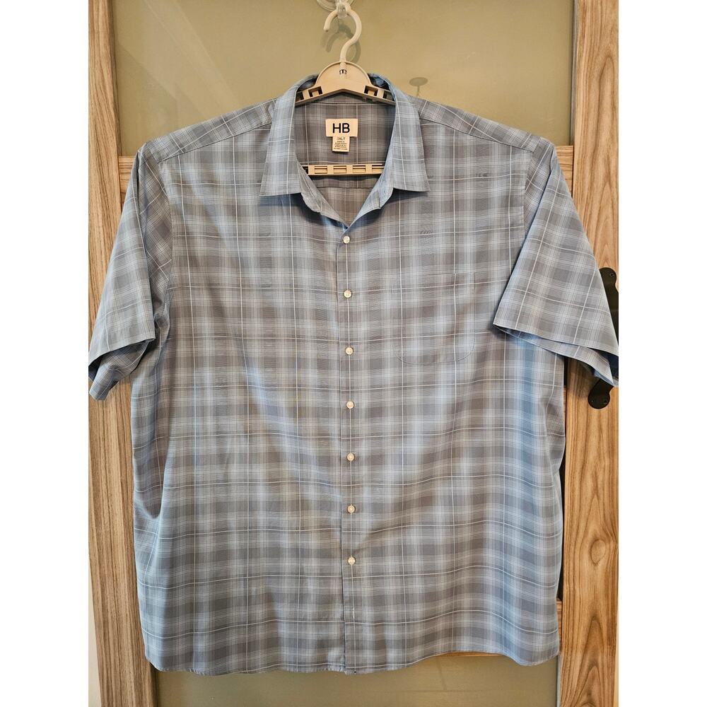 3XLT Tall Plaid Camp Shirt by HB Soft Comfortable Like New Blue Gray